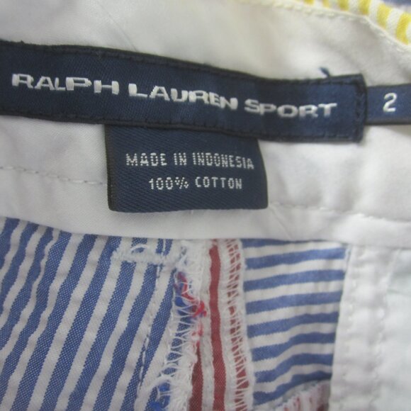 New Ralph Lauren Sport Womens 2 Yellow Red  Striped Seersucker Shorts Patchwork - Picture 4 of 7